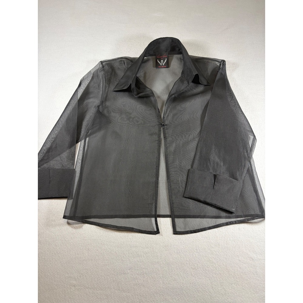 Veranique Young for W Collection Sheer Black Blouse French Cuff Organza Top - Picture 3 of 7